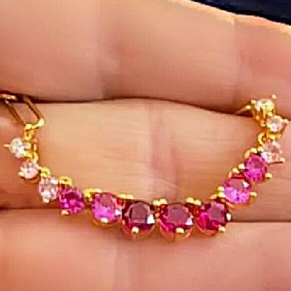 Stunning Graduated Simulated Pink CZ's 18K Gold Plated Paperclip Chain Necklace - Picture 3 of 6